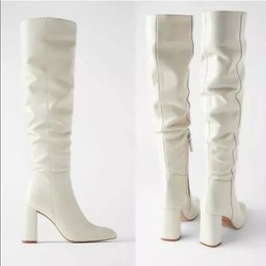Zara - Cream Leather Knee High Boots